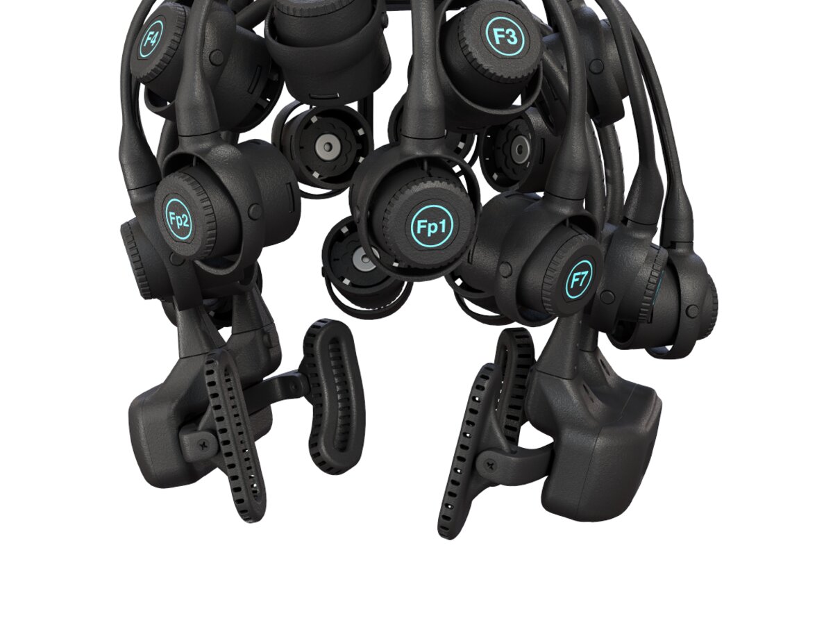 A 20-channel EEG headset used for neurofeedback assessments